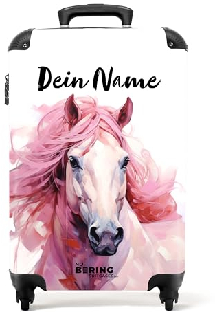 NoBoringSuitcases.com Valigia Bambini, Trolley Bambina, Valigia Per Bambini, Valigia Bambina Trolley, Valigia Ragazza, Trolley, Valigia Personalizzabile, 55x40x20 cm (Cavallo vista frontale - Rosa)