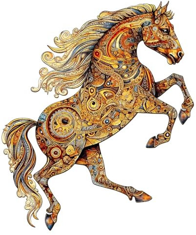 Jigfoxy Horse Wooden Jigsaw Puzzles for Adults, 300pcs Unique Animal Shape Wood Puzzles, Birthday Gifts for Family Friend with wooden box(16.5 * 15.7in)