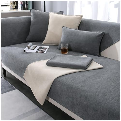 NUODWELL Weicher Chenille Sofabezug für 1/2/3/4-Sitzer, Sofabezug Ecksofa L Form, Rutschfester Sofa Überzug, waschbarer Möbelschutz für Wohnzimmer (Hellgrau, 70 x 150 cm)