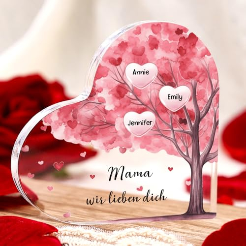 Mama Ich liebe dich Geschenke Personalisierte Acryl Liebe Baum des Lebens Gravur Namen Dekoration, Beste Mama Geschenk, Muttertagsgeschenke für Mama, Geburtstagsgeschenk für Mama (Stil 1)