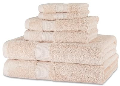 Amazon Basics 2 Bade, 2 Hand und 2 Waschlappenset aus Bio-Baumwolle, farbecht, 6 Stück, Blush Rosa (76 x 137 cm, 40 x 66 cm, 30 x 30 cm)