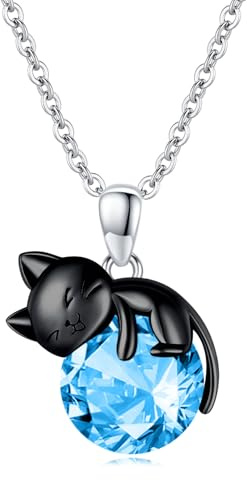 Vadmans Gatto Nero Collana in Argento Sterling Gatto Ciondolo di Pietra Portafortuna Gioielli per Donne Amanti dei Gatti Regali