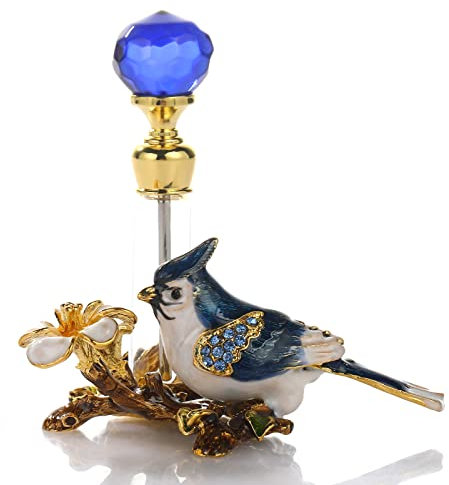 Yetaha Fancy Crystal Glass Perfume Bottles, Vintage Refillable Empty Perfume Bottle Decorative Jeweled Flowers Essential Oil Bottle for Living Room Bedroom Decor Birthday (5ML, Blue)