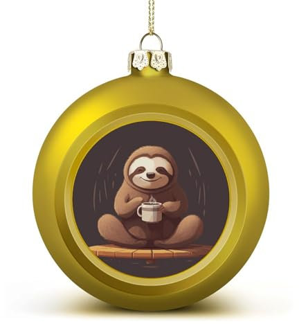 Yoga-Faultier-Kaffee-Weihnachtskugel, Ornamente, 6,1 cm, bruchsicher, Weihnachtsbaumschmuck, Kugeln, goldener Stil, hängende Weihnachtsschmuck für Weihnachtsbaum, Feiertagsdekoration