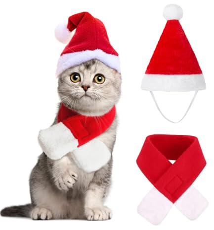 Weihnachtskostüm für Katzen, Katzen Hunde Weihnachtskostüm, Haustier Kostüm Weihnachten Kleidung für Klein Hund Katze, Weihnachten Katzenkostüm Hundekostüm mit Weihnachtsmütze Cosplay