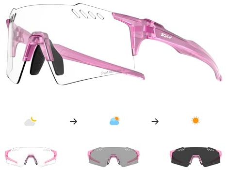 SCVCN Selbsttönend Photochromatische Fahrradbrille Herren Damen Sportsonnenbrille Klar Radsport Radfahren MTB Laufen Radbrille Volleyball Tennis Autofahren Angeln Softball Bergsteigen Golf 07 Rosa