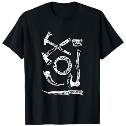 Viking Tools of War Design - Axes, Knives, and Ring Symbol T-Shirt