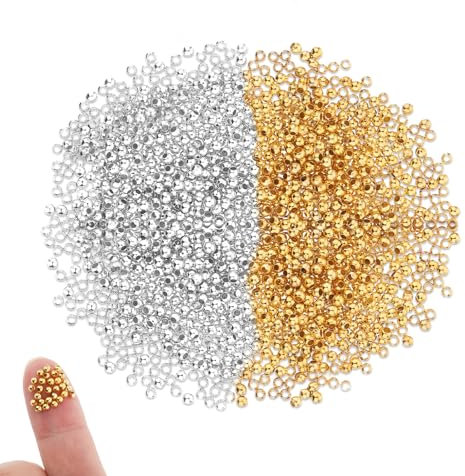 4000 Pieces 2mm Metal Round Crimp Beads for Jewelry Making, Smooth Crimping Beads, Silver and Gold for Bracelets