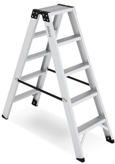 blizz-z Aluminium Stufenleiter, 5 Stufen, klappbar, beidseitig begehbar, Tragkraft 150 kg, Stufen genietet (5 Sprossen)