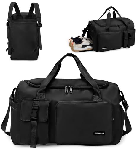 flintronic Sporttasche Damen Herren 42L Reisetasche mit Schuhfach Nassfach Faltbare Reisetasche Weekender Sporttasche Schwimmtasche FitnesstascheTrainingstasche für Reisen, Fitness, Sport (Schwarz)