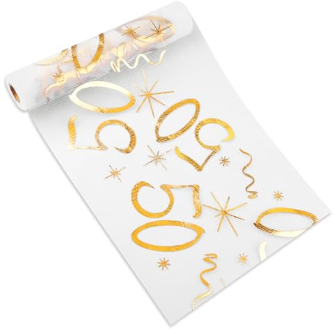 Lotsdonxia 10m Gold Birthday Table Flag Mesh Hot Stamped Digital Tablecloth Decorative Material Suitable for parties, gathering, and event decoration-50