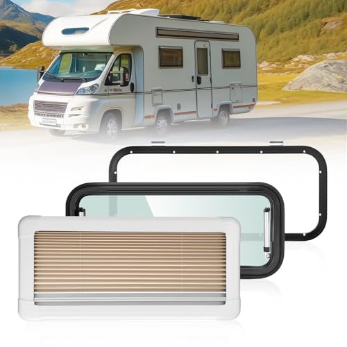 GEARMONSTER Ausstellfenster Wohnmobilfenster 700x300mm Seitenfenster Wohnmobil Fenster mit integriertem Rollo und Fliegengitter RV Externes Push Fenster für Wohnwagen Van Camper