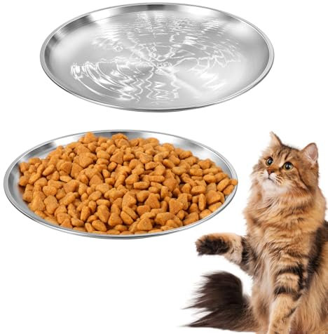 YUXIANLB 2Pcs Stainless Steel Cat Dishes for Food and Water Bowls for Small Pets, Wide Whisker Friendly Cat Dishes Set, Shallow Food Bowl, Relief Whisker Fatigue Cat Dishes (17 cm)
