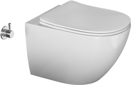 Aqua Bagno Hänge-Dusch-WC mit Bidet-Funktion, WC Sitz mit Softclose, 53cm lang, weiß