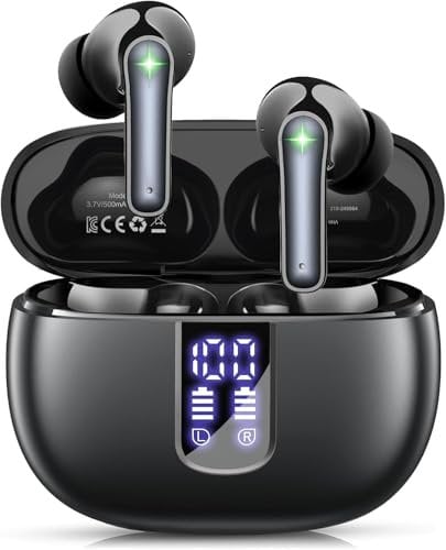 Bluetooth 5.3 Wireless Earbuds (48H Playtime), Built-in Mic with LED Display Charging Case, IP7 Waterproof Earbuds for iPhone, Android Phones,