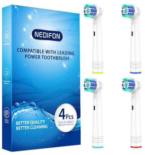 Oral-B-kompatible Zahnbürstenköpfe, NEDIFON Präzisionsreinigung, Ersatzbürstenkopf für die meisten elektrischen Zahnbürsten von Braun Oral-B, Nachfüllpackung 7000/Pro 1000/9600/500/3000/8000 (4)