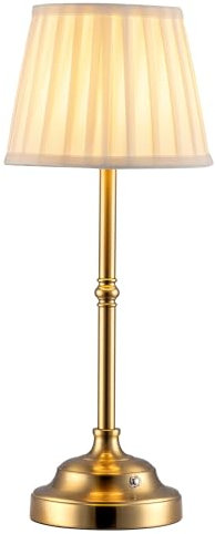 NEWSEE Touch Rechargeable Cordless Table Lamp, Portable Dimmable LED Retro Bedside Light, 4000mAh Battery Powered, Suitable for Indoor, Outdoor, bar,Camping (Bronze + Beige Lampshde)