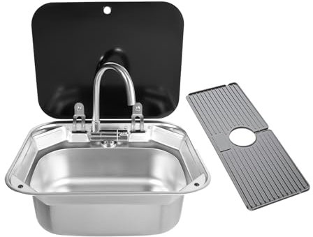 YNAADYH Tapis de robinet en silicone Évier pour camping-car, kit d'évier de camping avec robinet, 1 bac pour camping-car, camping-car avec robinet, ensemble d'évier de camping (type 2)