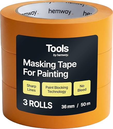 Hemway Masking Tape for Painting, Pack of 3, Orange 50m x 3.6cm Wide | Painters Tape with Blocking Technology for Sharp Lines & No Paint Bleed, Decorating Tools Artists Decorators DIY