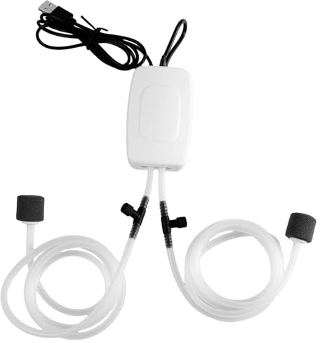 USB Aquarium Luftpumpe Leise mit Doppel-Luftstein – Mini Sauerstoffpumpe 1W Energiesparend, Tragbar mit Schlauch, Sprudelstein für Aquarien, leise Aquarium-Luftpumpe