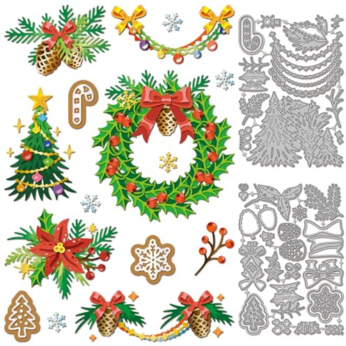 GLOBLELAND Stanzformen Für Weihnachtsdekorationen Zum Basteln von Karten Weihnachts Tannenzapfen Metall Stanzformen Weihnachtsbaum Banner Stanzschablonen Zum Selbermachen Prägen Papierschneiden