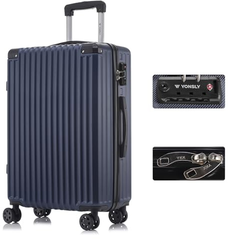 YONSLY Premium Reisekoffer TSA-Schloss,YKK-Reißverschluss Hartschalen-Koffer Trolley Rollkoffer Suitcase Handgepäck 4 Rollen (Dunkelblau, L)