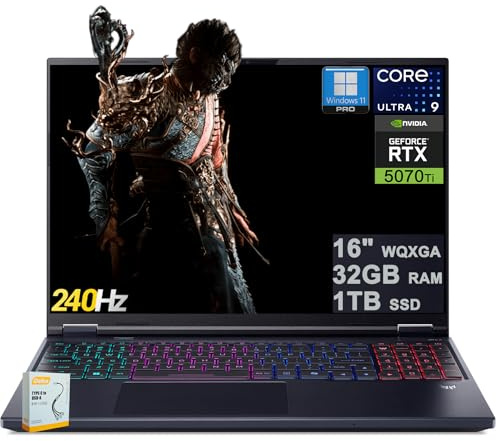 acer Predator Helios Neo 16S AI Gaming Laptop | 16 2560x1600 OLED 240Hz 100% DCI-P3 | Intel 24-core Ultra 9 275HX | 32GB DDR5 1TB SSD | GeForce RTX 5070 Ti | RGB Backlit Win11Pro w/DLCA Accessory