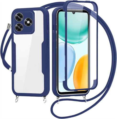 FERLAN Coque avec Cordon pour Xiaomi Redmi Note 15 Pro 5G, Collier Ajustable,Coque Antichoc Housse avec Protection écran, 360° Protection Case Robuste Double Bumper Etui Intégrale (Bleu)