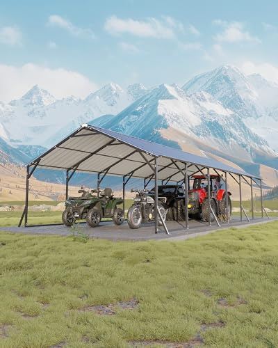 GarveeLife 20'X30'x12' Metal Carport for Multiple Vehicles, Heavy Duty Steel Car Ports, Vertical Roof Design, for All-Weather, for Full-Size Pickup Trucks, Boats, and Tractors