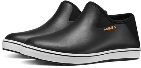 HISEA Men's Deck Boots Waterproof, Non-slip Lightweight Rubber Ankle Rain Booties for Men, Low Cut Foldable heel Neoprene Mud Garden Shoes for Outdoor Fishing Farming Gardening Lawn Care