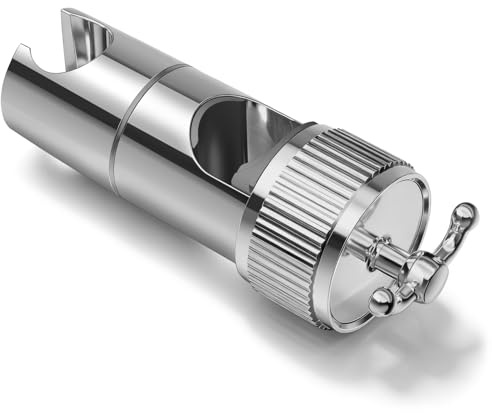 OFFO Duschkopfhalterung mit Haken, Duschhalterung ohne Bohren, Handbrause Halterung 360° Drehbar für Konus 20-23mm, 16–28 mm verstellbarer Duschkopf Halterung für Runde Duschstangen, Chrom
