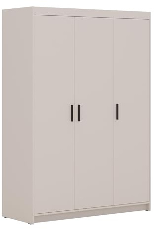 AX Living Kleiderschrank Storicos 3T 133cm Beige | Praktische Aufteilung: 3 Türen, 7 Fächer, 1 Kleiderstange. Laminierte Platten. Breite von 133 cm. HDF-Rückwand.