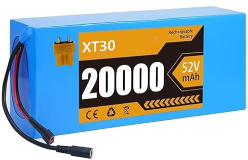 Batterie De Vélo Électrique 52V 20AH Batterie pour Trottinette Pliable Remplaçable 14S7P pour Moteur Vélo Trottinette Électrique 250W 500W 800W 1000W avec Chargeur 58.8V 2A 52V 20Ah,XT30