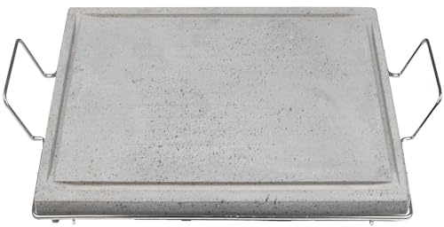 Pietra Lavica dell'Etna Professionale Piastra ollare 2.2 cm con Supporto manici Metallo cottura Dietetica con Canale Raccogli Grassi per Barbecue e Fornelli Vari Forma Made in Italy (pietra 30x50)