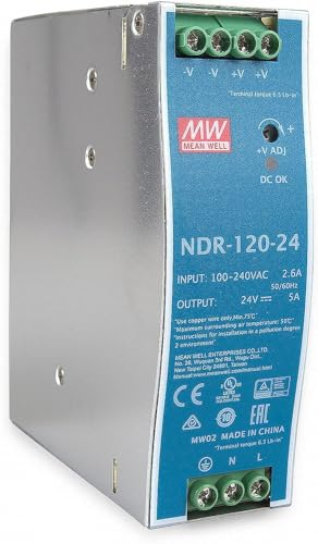 ndr-120 – 24 AC-DC Single Output Industrial DIN Rail power supply; Output 24 VDC AT 5 A; Metal Case