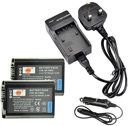 NP-FW50 DSTE 2-Pack Spare Battery and DC107U Travel Charger Compatible with Sony NP-FW50 ZV-E10 RX10 IV Alpha 7 a7 7R a7R 7R II a3000 a6000 a6100 a6300 a6400 a6500 NEX-3 NEX-3N