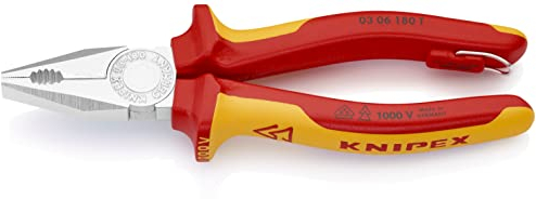 KNIPEX Kombizange isoliert mit Mehrkomponenten-Hüllen, VDE-geprüft; mit integrierter isolierter Befestigungsöse zum Anbringen einer, 03 06 180 T
