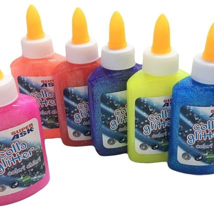 TrAdE shop Traesio 6 TUBETTI di Colla Glitter Colore Decorazioni Natale Feste LAVORETTI CASA Scuola