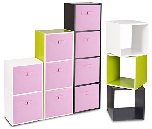 Holz-Bücherregal mit farbigen Aufbewahrungsboxen, Light Pink Box, Antique Cube