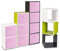 Holz-Bücherregal mit farbigen Aufbewahrungsboxen, Light Pink Box, Antique Cube
