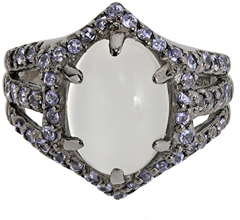 Renato Fellini Damen Ring Silber 925 schwarz rutheniert Tansanit Mondstein RW19