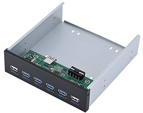 ASHATA Super Speed Frontplatte für PC Computer, 4 USB 3.0 + 2 USB 2.0 Anschlüsse, Multifunktions 5.25 Zoll Hub mit SATA-Kabel