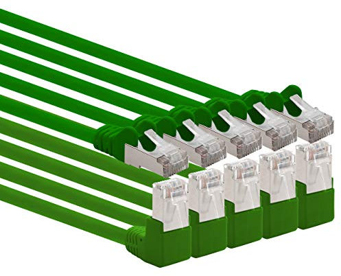 1aTTack.de - Cable de red Cat6 Cat 6 en ángulo de 90 grados SFTP PIMF 1000 Mbits RJ-45-5 piezas verdes 0,5m