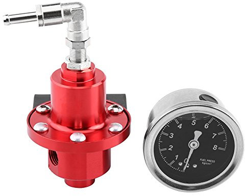 Kit de Regulador de Presión de Combustible, Regulador de Presión de Combustible Ajustable Universal FPR con Manómetro para automóvil (Rojo) universal aluminum fuel pressure gauge
