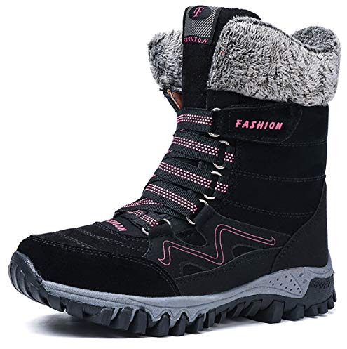 AARDIMI Warm Gefüttert Winterschuhe Damen Schneestiefel Wasserdicht Outdoor Trekking Wanderschuhe Gr. 35-42 (Schwarz, 37 EU)