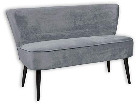 Stella Trading LORD Esszimmerbank mit Rückenlehne, Massivholz Füßen & Microvelours Bezug, Grau - Bequeme 2-Sitzer Sitzbank mit gefedertem Sitz - 140 x 83 x 75 cm (B/H/T)