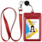 Teskyer Porta Badge, Porta Badge Da Collo in Pelle PU, con Cordino Retrattile, 2 Slot Per Carte, 1 Cancella Finestra ID, Porta Badge Per Lavoro, Scuola, Rosso