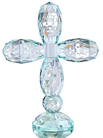 QFkris Kristallkreuz, stehend, bunt, traditionelles Kreuz, 17,8 cm hoch, Glas, Basteldekoration (Cyan-Blau)
