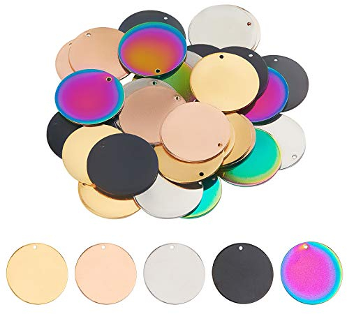 UNICRAFTALE 30pcs 5 Farben Runde Metall Laser Gravur Rohlinge Hundemarken 25mm Edelstahl Anhänger Glatte Leere Tags Metall Charms Für Schmuck Schlüssel Haustier Hundemarken Herstellung Und Handwerk