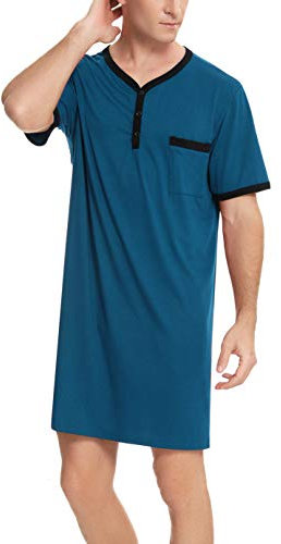 Enjoyoself Men's Cotton Pyjama Tops Soft Breathable Nightgown Knee Length Night Shirts Short Sleeve Nightwear Lounge Wear